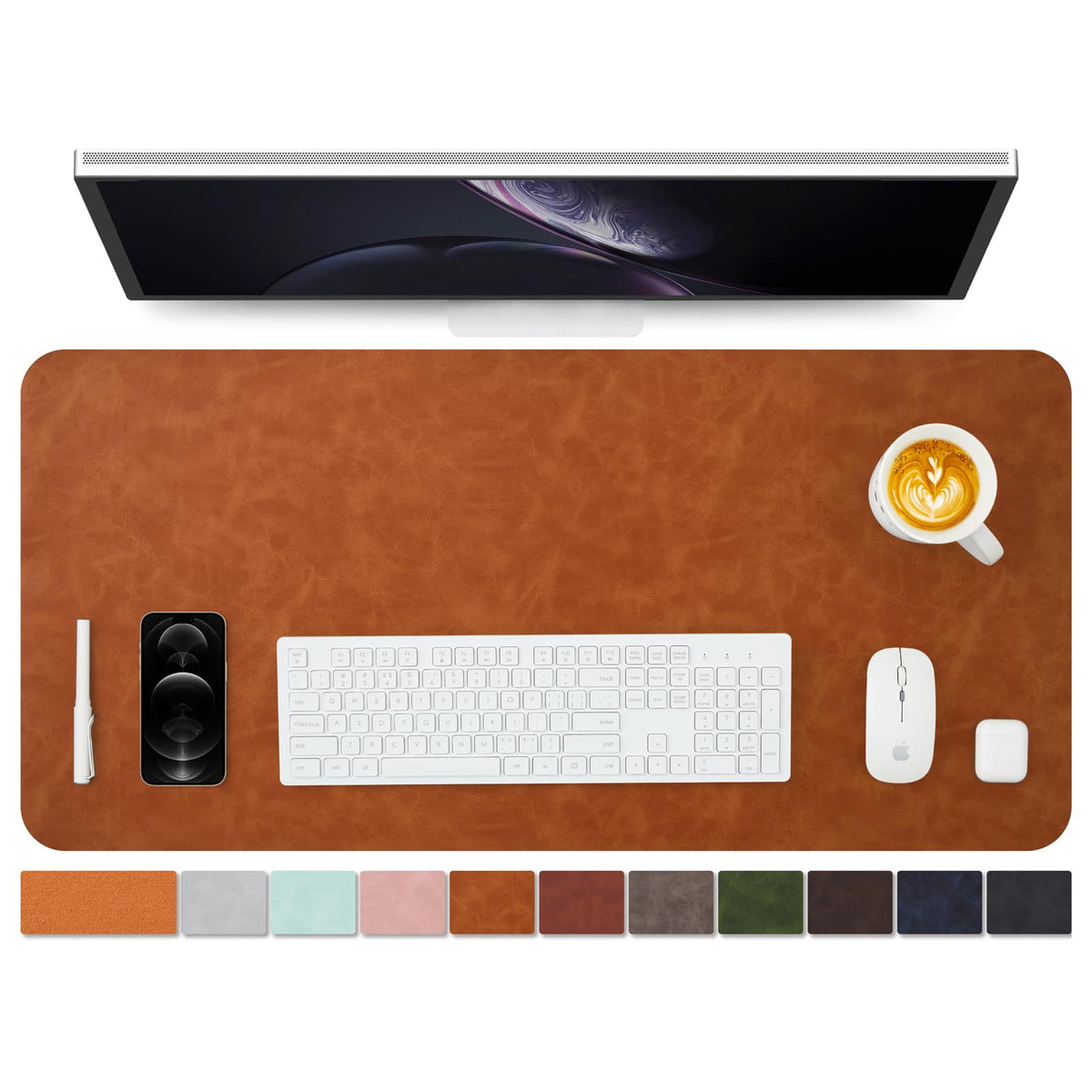 Distressed Leather Desk Mat - Non-Slip PU Desk Pad for Office and Home - Desk Organization and Accessories - Ideal for Large Mouse Pad and Desk Mats on Top of Desks(Espresso,31.5"x 15.7")