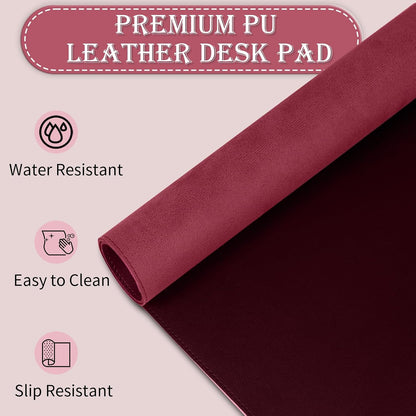 Large Desk Pad, 47.2" x 17" PU Leather Desk Mat for Desktop, Non-Slip Office Desk Mat for Desk, Desk Blotter Pad, Waterproof Computer Pad for Desk, Keyboard Mats for Home & Office (Burgundy)
