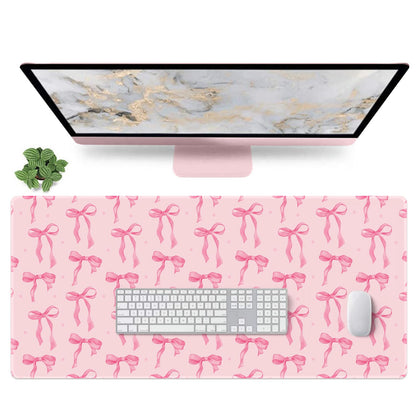 Pink Desk Mat, Mouse Pad Bows Computer Desk Mat Girl Office Decor 31.5x11.8
