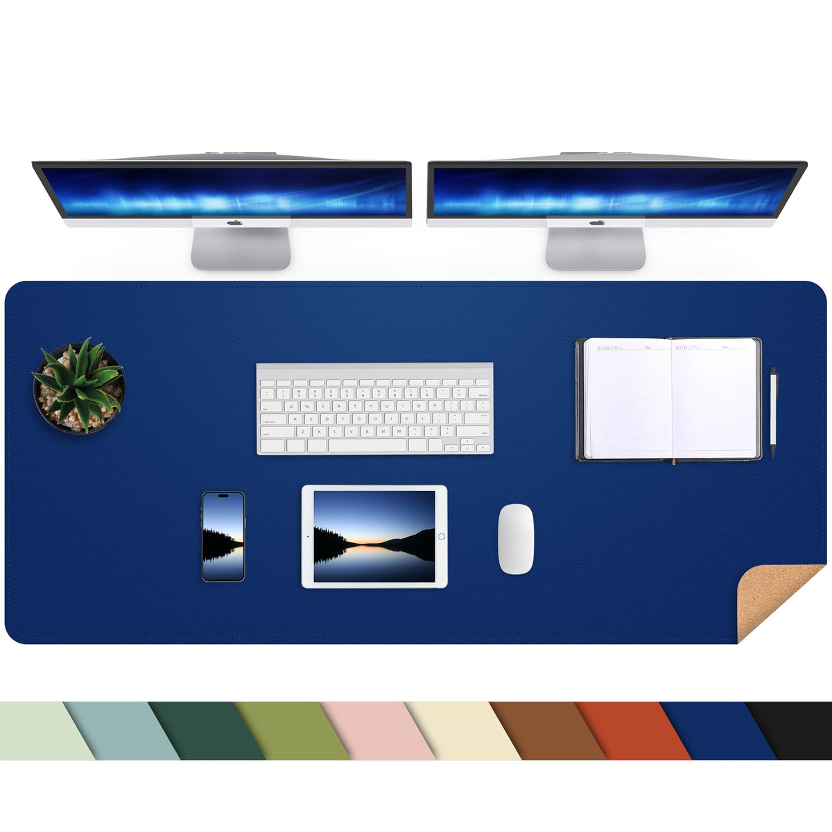 AFIING Large Desk Mat, 47" x 17",Black,Leather Desk Pad Protector for Mouse