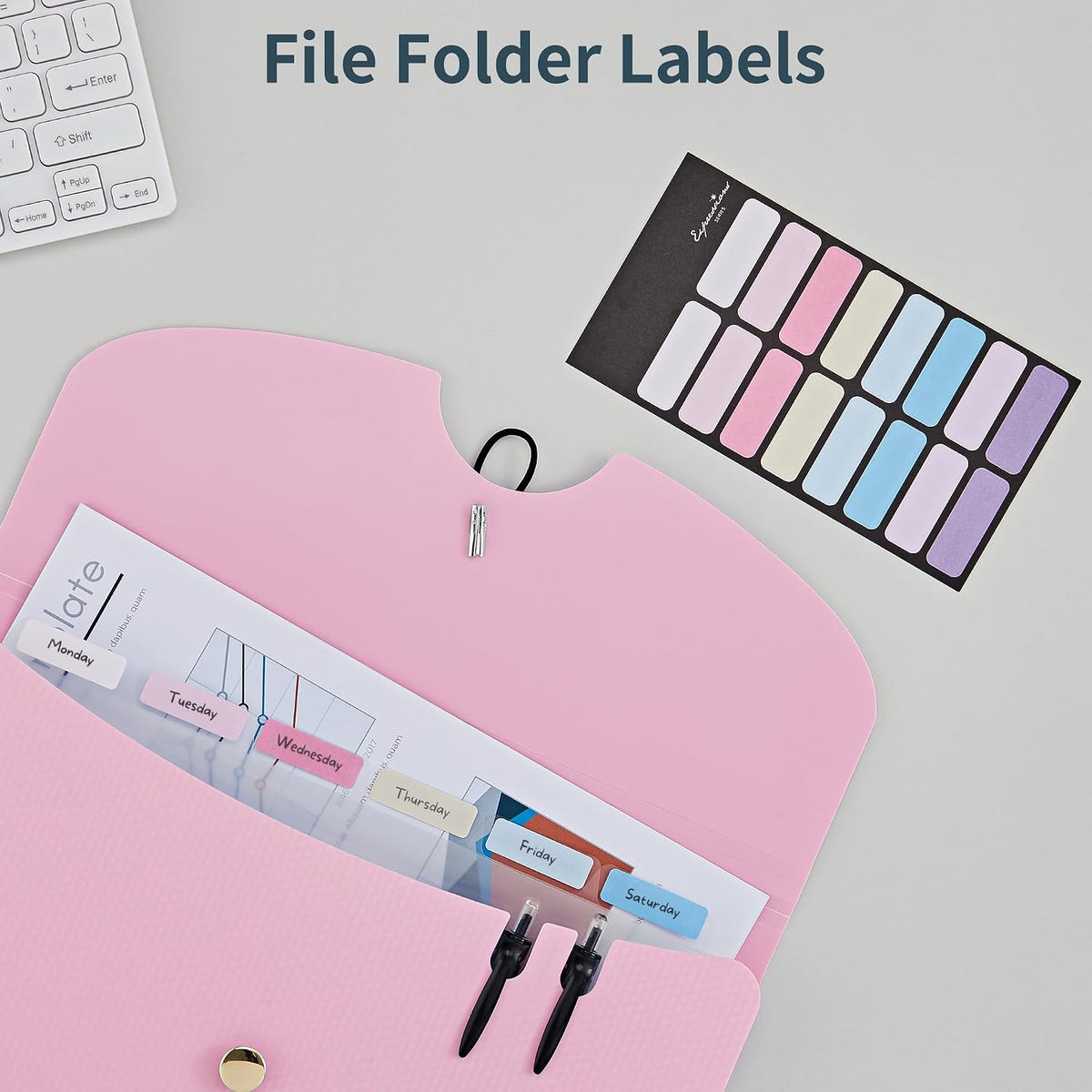 JARLINK 7 Pockets Expanding File Folder, A4 Accordion folders, Pink