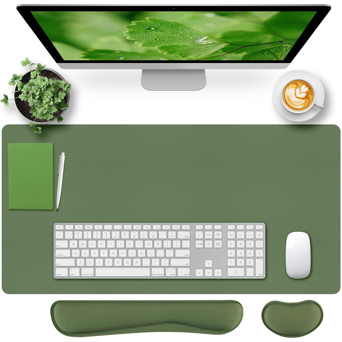 Bloss Green Desk Mat, Desk Matt for Desktop, Large Leather Desk Pad, Desk Pad Mat Waterproof, Computer Mat for Office Work/Home/Decor (31.5 x 15.7 Inches)