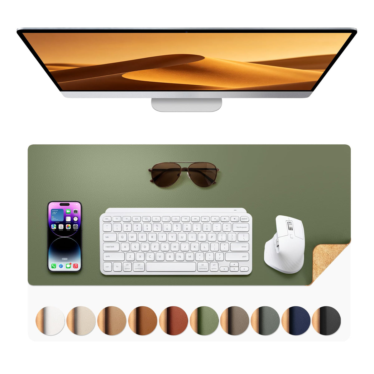 Aothia Double-Sided Desk Pad, 35.4" x 15.7"Leather Desk Mat, Eco Cork Desk Pad Protector,Large Mouse Pad,Waterproof Desk Blotter for Office/Home(Brown)