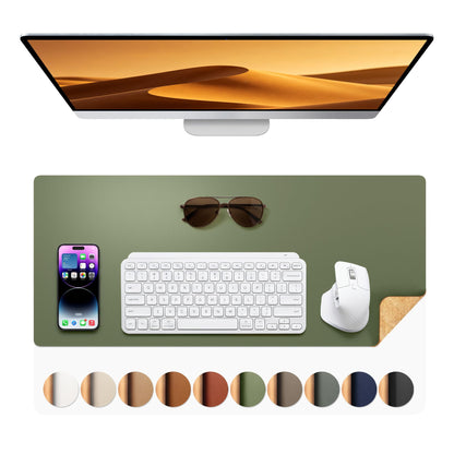 Aothia Double-Sided Desk Pad, 35.4" x 15.7"Leather Desk Mat, Eco Cork Desk Pad Protector,Large Mouse Pad,Waterproof Desk Blotter for Office/Home(Brown)