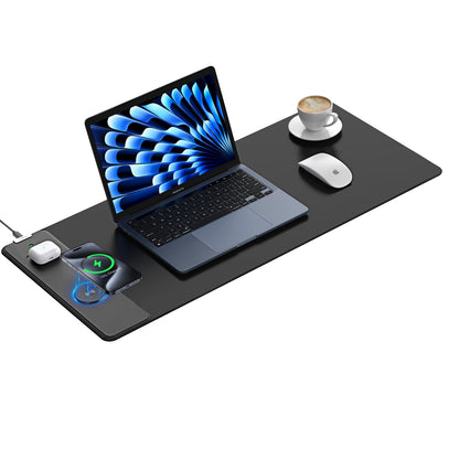 TopMade Wireless Charging Mouse Pad, 31.5"x15.75" XXL Extra Large Gaming Mousepads Waterproof Desk Pad with Ultra-Smooth Surface, Non-Slip Base, Classic Black Computer Desk Mat for MacBook, PC, Laptop