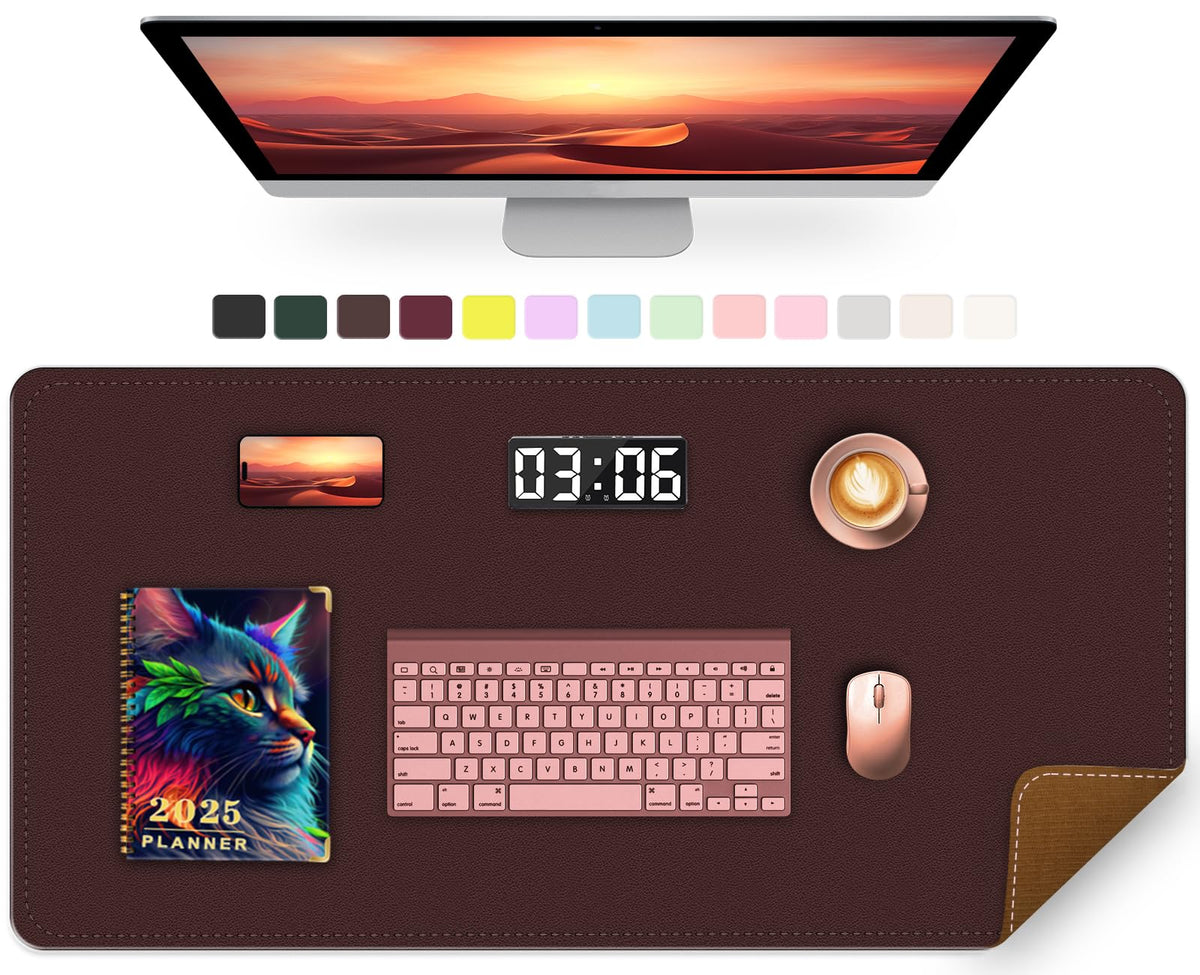 Large Desk Pad, 47.2" x 17" PU Leather Desk Mat for Desktop, Non-Slip Office Desk Mat for Desk, Desk Blotter Pad, Waterproof Computer Pad for Desk, Keyboard Mats for Home & Office (Burgundy)