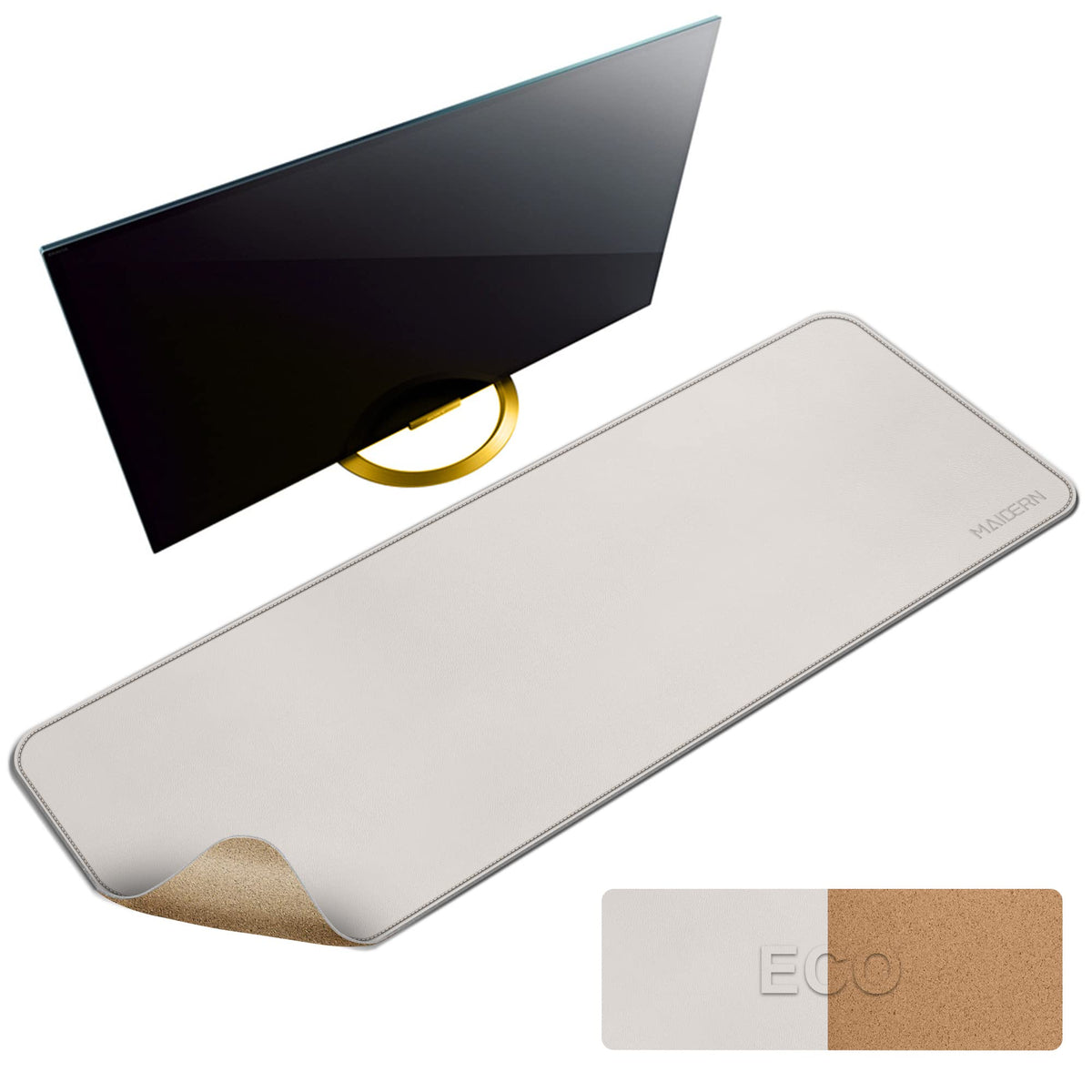 MAIDERN 43.3”x 19.6” Cork & Leather Desk Mat, Large Desk Pad (Cream)