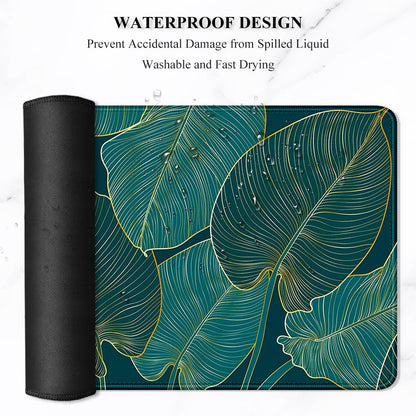 Desk Mat, Ultra Large Mouse Pad, XXL Gaming Mousepad, Green Tropical Leaves Deskpad, Big Extended Full Size Mouse Pad, Desktop Desk Matt for Keyboard, Laptop & Computer, 35.5 x 15.7 in