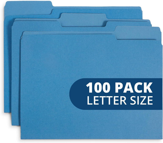 Blue Summit Supplies 100 File Folders, Letter Size, 1/3 Cut Tab, Blue