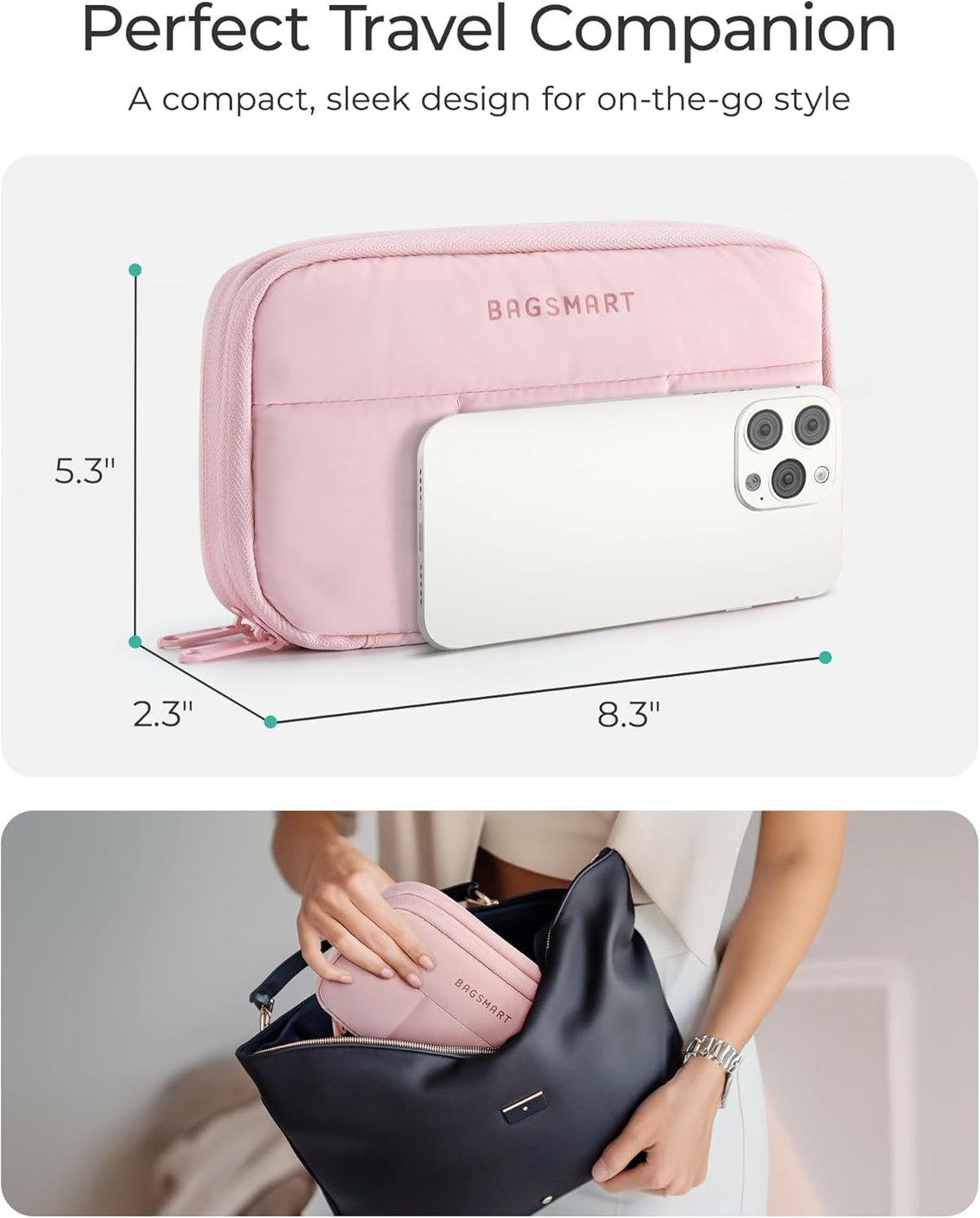 BAGSMART Electronics Organizer Travel Case for Cords Chargers Phones, Pink