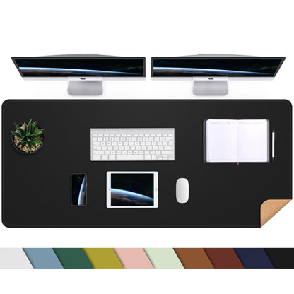 AFIING Large Desk Mat, 47" x 17",Black,Leather Desk Pad Protector for Mouse