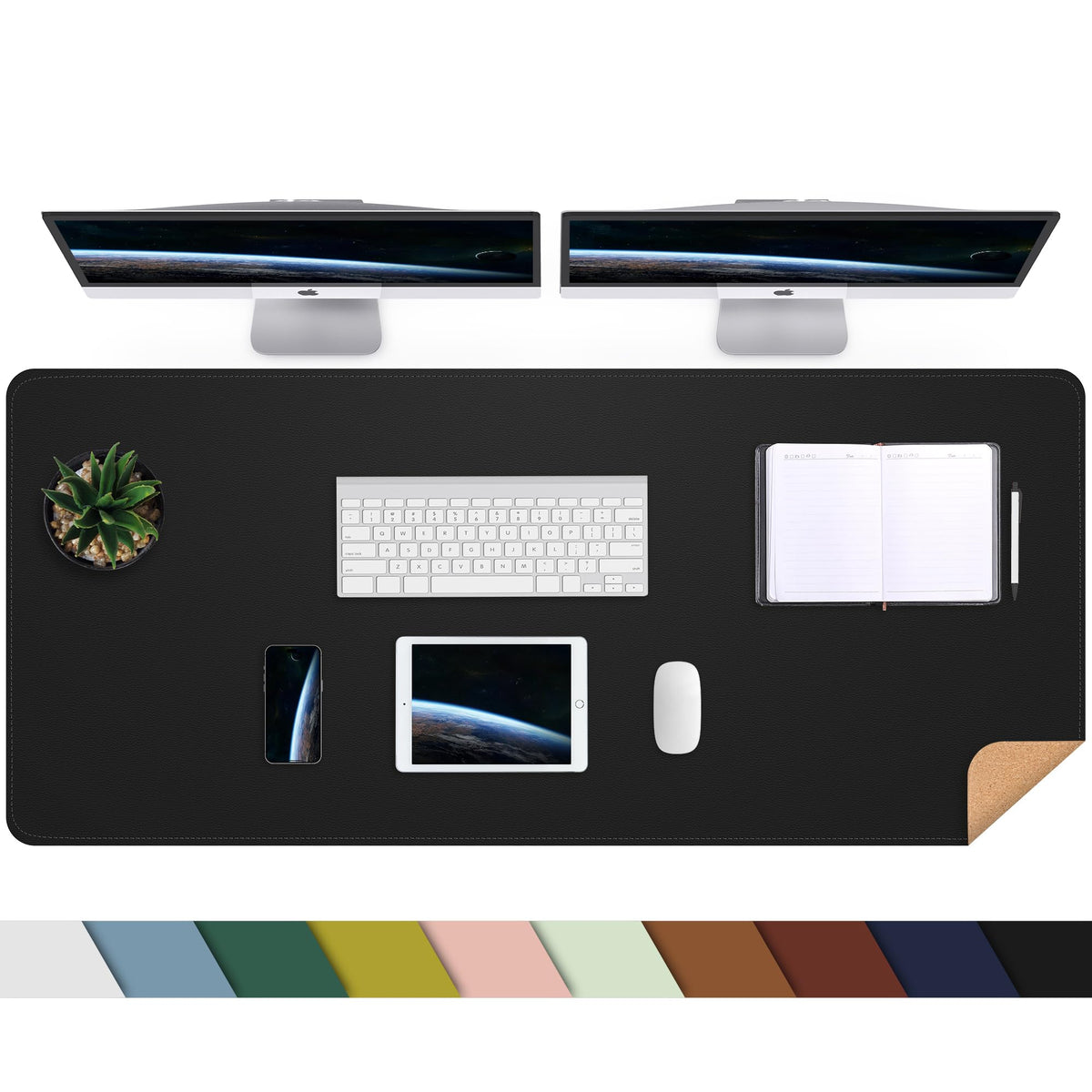 AFIING Large Desk Mat, 47" x 17",Black,Leather Desk Pad Protector for Mouse