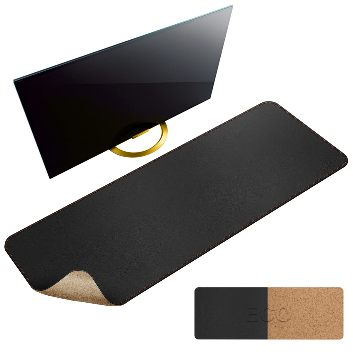 MAIDERN 43.3”x 19.6” Cork & Leather Desk Mat, Large Desk Pad (Cream)