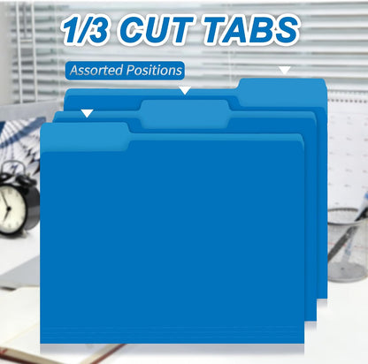 VZCPYTPM 100 Packs File Folder,1/3-Cut Tabs,Blue File Folders Letter Size