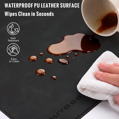 HAUTOCO Cork Desk Mat 31.5"x15.7", Distressed PU Leather & Cloth Desk Pad