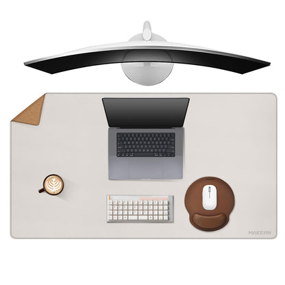 MAIDERN 43.3”x 19.6” Cork & Leather Desk Mat, Large Desk Pad (Cream)