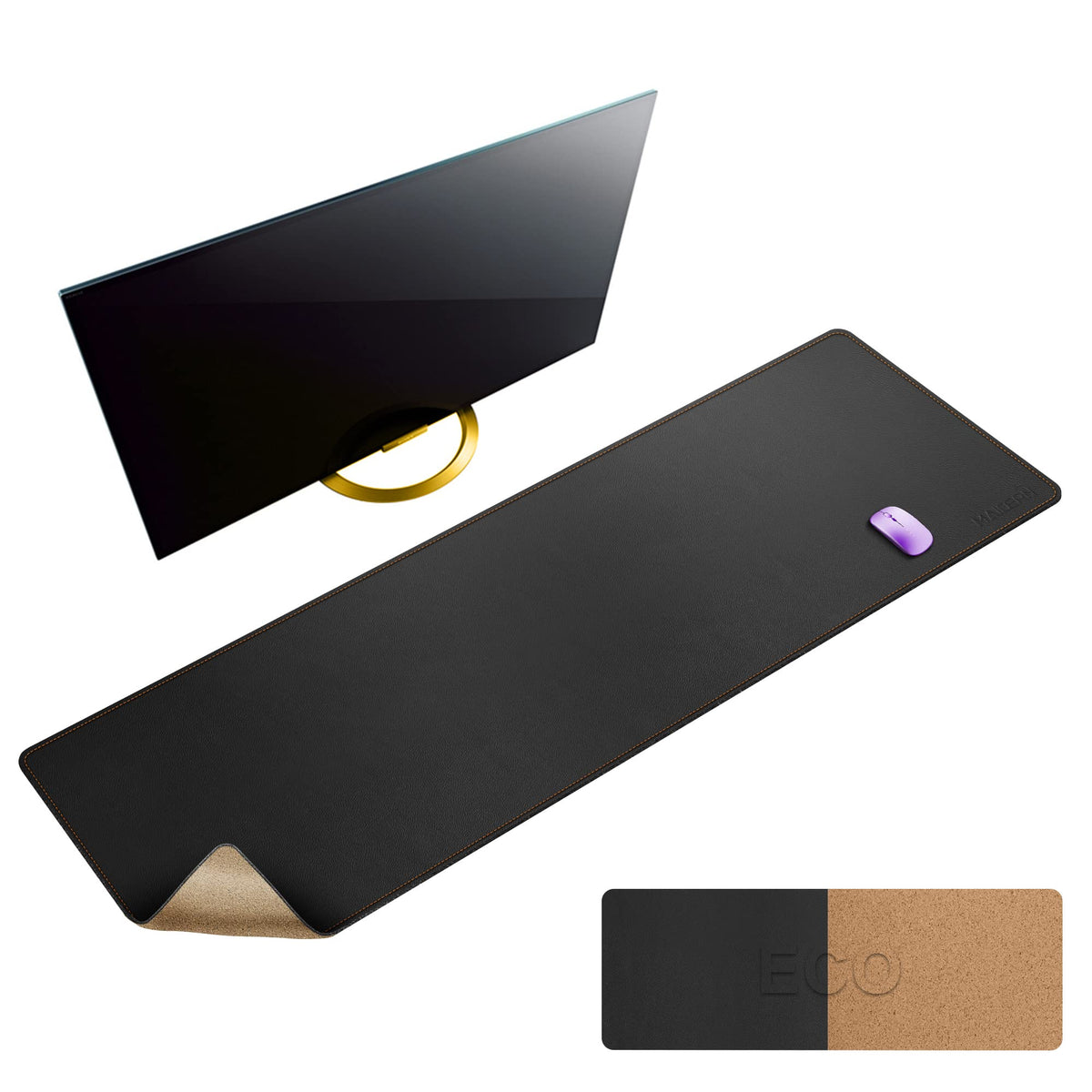 MAIDERN 43.3”x 19.6” Cork & Leather Desk Mat, Large Desk Pad (Cream)