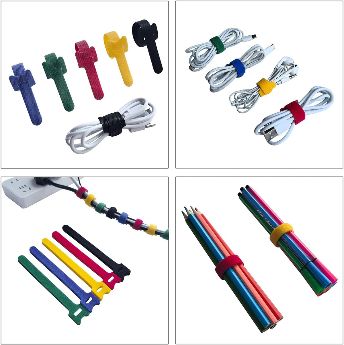 6 Inches 200 PCS Multi-Colour Reusable Cable Ties Cord Straps Multi-Purpose Wire Ties Cord Wrap Hook and Loop Organizer Cable Management,Adjustable Cord Ties