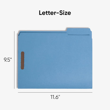 Smead Blue Fastener File Folders with Prongs, 3 Tab Letter Size