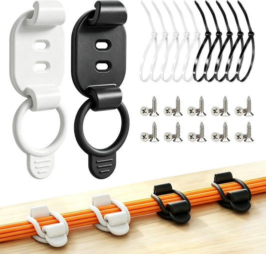 10 Sets Adjustable Cable Management Clips, Self Adhesive Cord Organizer with Elastic Loop, Reusable Cable Holder for Desk, Under Desk, Wall, TV, Office, Home, Charging Cables, USB, HDMI, PC Wires