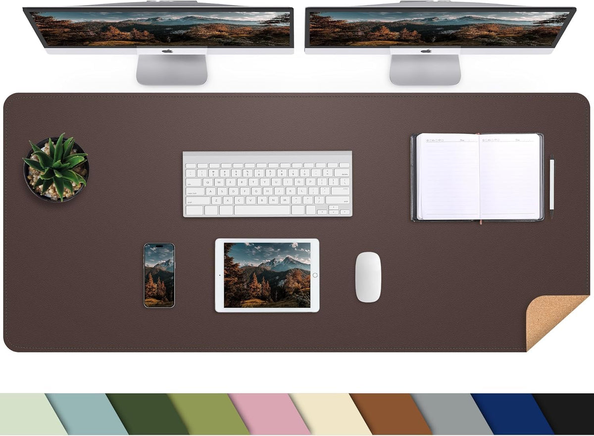 AFIING Large Desk Mat, 47" x 17",Black,Leather Desk Pad Protector for Mouse