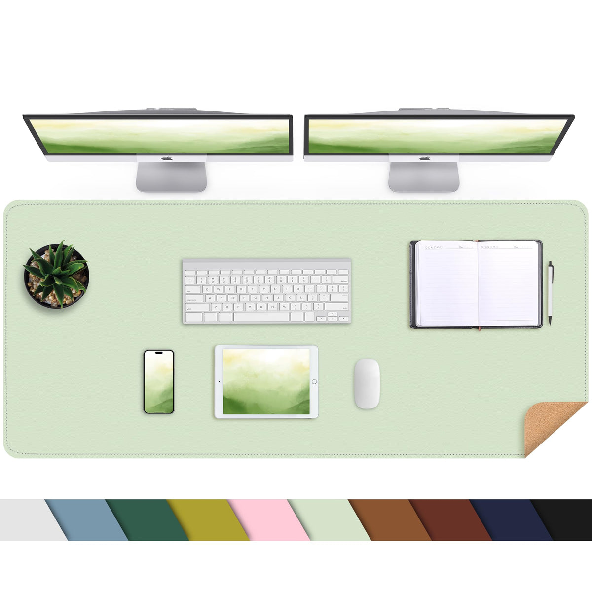 AFIING Large Desk Mat, 47" x 17",Black,Leather Desk Pad Protector for Mouse