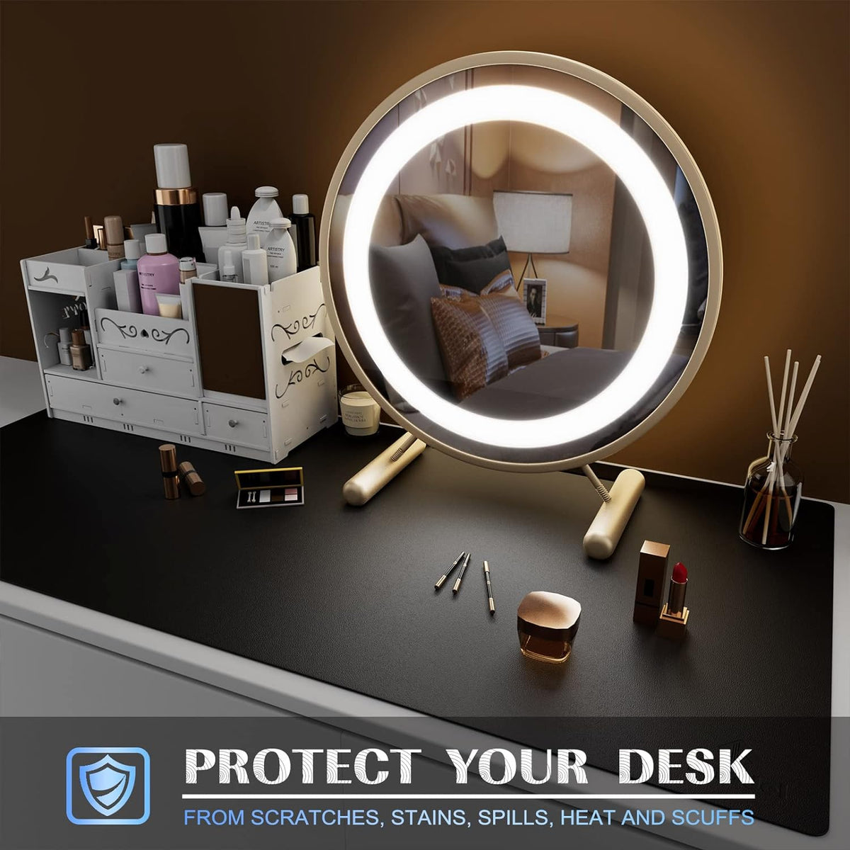 K KNODEL Large Office Desk Mat, Leather Mouse Pad (31.5"x15.7", Black)