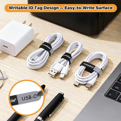 Cable Management with Writable Labels, Black, 70 PCS Assorted 4, 6, 8 IN