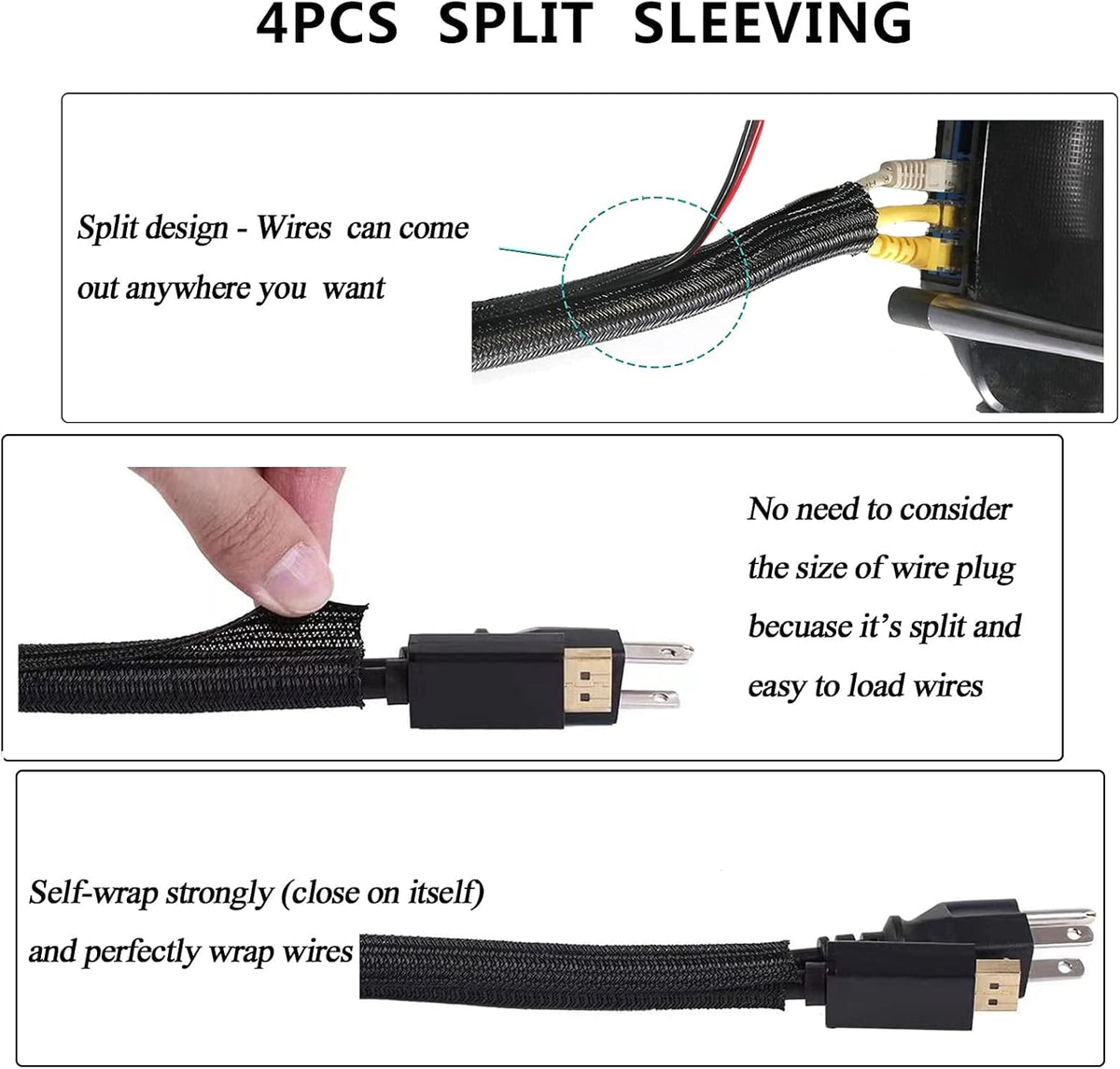 Cord Management Organizer Kit 4 Cable Sleeve split 192PCS Cable Management