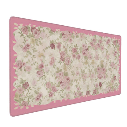 Dark Green Floral XXL Desk Mat, Extra Large Mouse Pad with Anti-Slip Base & Stitched Edges for Women, Aesthetic Desk Pad for Home Office Computer, Keyboard Mat Office Supplies Decor