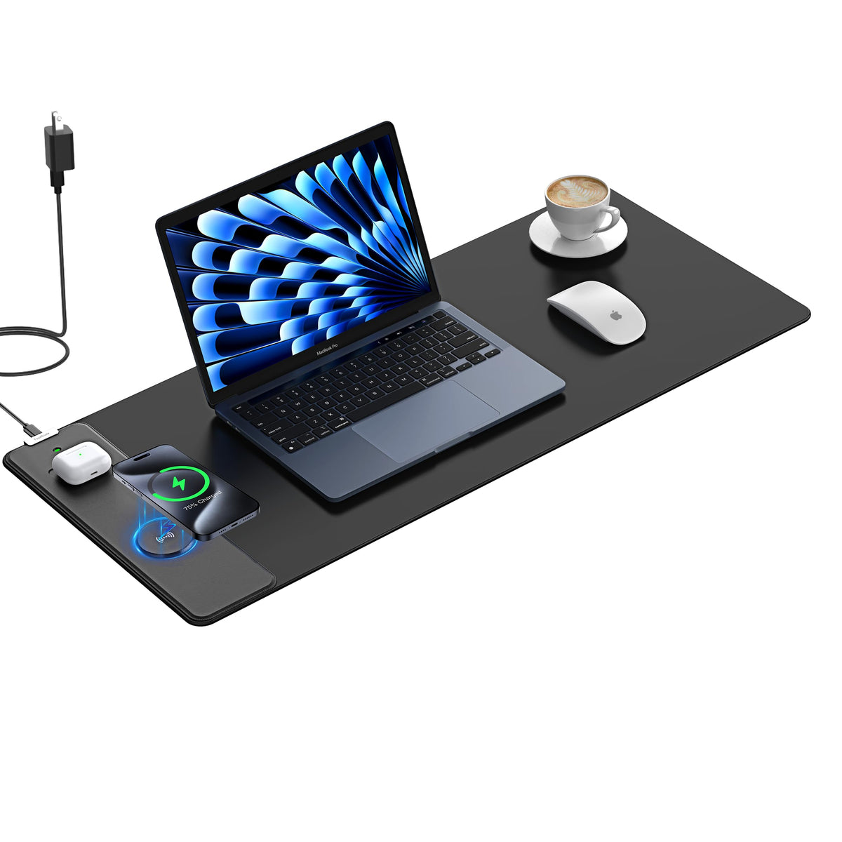 TopMade Wireless Charging Mouse Pad, 31.5"x15.75" XXL Extra Large Gaming Mousepads Waterproof Desk Pad with Ultra-Smooth Surface, Non-Slip Base, Classic Black Computer Desk Mat for MacBook, PC, Laptop