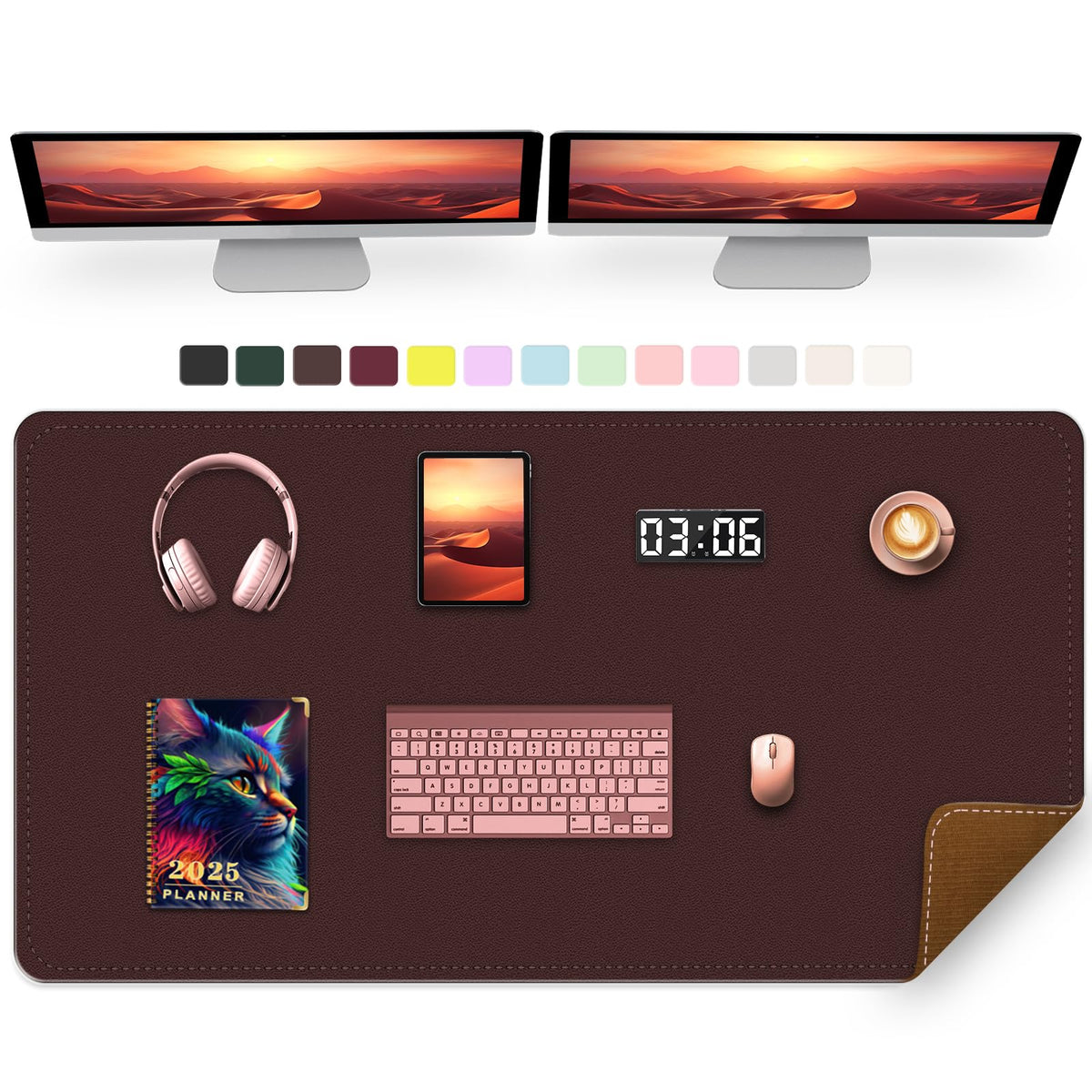 Large Desk Pad, 47.2" x 17" PU Leather Desk Mat for Desktop, Non-Slip Office Desk Mat for Desk, Desk Blotter Pad, Waterproof Computer Pad for Desk, Keyboard Mats for Home & Office (Burgundy)