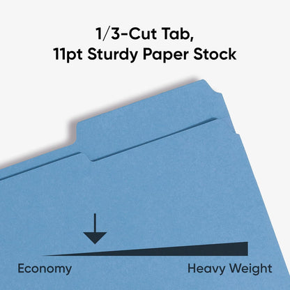 Smead Blue Fastener File Folders with Prongs, 3 Tab Letter Size