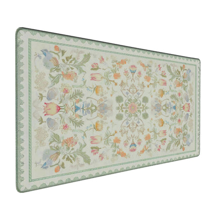 Dark Green Floral XXL Desk Mat, Extra Large Mouse Pad with Anti-Slip Base & Stitched Edges for Women, Aesthetic Desk Pad for Home Office Computer, Keyboard Mat Office Supplies Decor