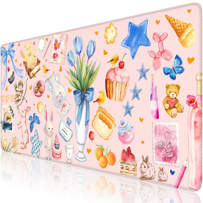 iCasso Cute Desk Mat, Large Mouse Pad, 35.4x15.7in Watercolor Sticker