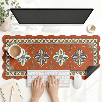 Scalloped Gaming Mouse Pad Desk Mat, Black Floral, 35.4"x15.7"