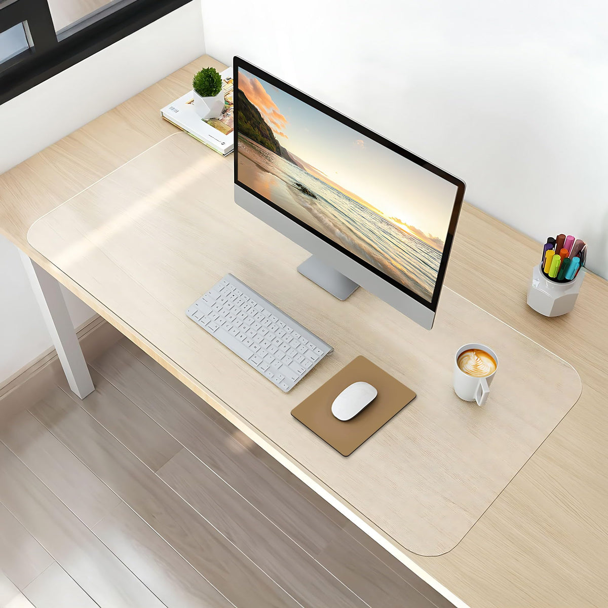 NATRKE Clear Desk Mat Pad, 31.5"x15.7" Large Transparent Computer Desk Mat Plastic Desktop Protector, PVC Writing Pad with Round Edge, Waterproof Wipeable Non-Slip Table Protector for Home Office