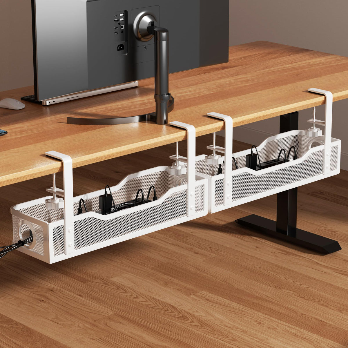 Cinati Under Desk Cable Management Tray, 13.4" Metal Cord Organizer, White