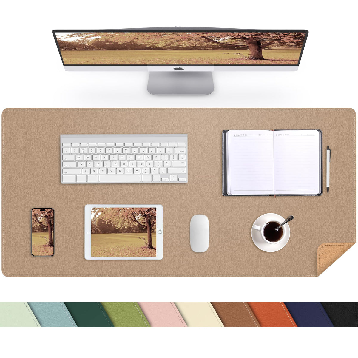 AFIING Large Desk Mat, 47" x 17",Black,Leather Desk Pad Protector for Mouse
