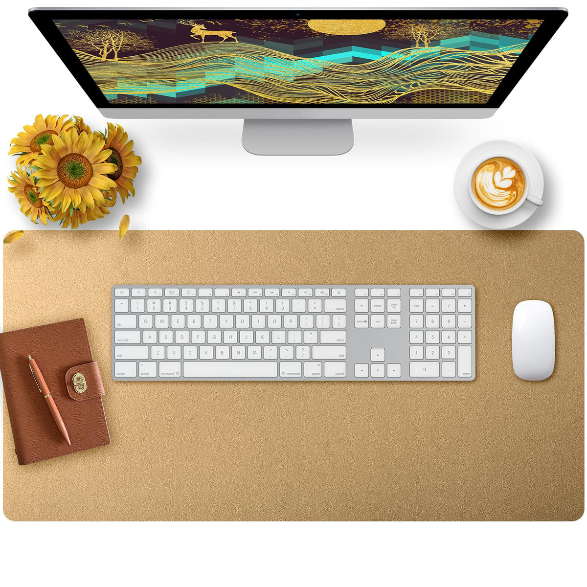 Bloss Green Desk Mat, Desk Matt for Desktop, Large Leather Desk Pad, Desk Pad Mat Waterproof, Computer Mat for Office Work/Home/Decor (31.5 x 15.7 Inches)