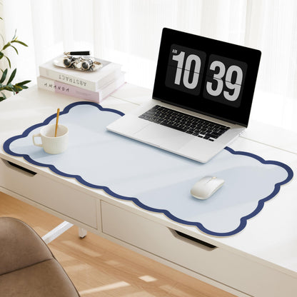 Scalloped Desk Mat, 31.5" x 15.7" Large Cute Aesthetic Desk Accessories, PU Leather Computer Laptop Desk Mouse Keyboard Pad, Desk Writing Mat for Vanity/Work/Home Decor (Beige, 31.5" x 15.7")