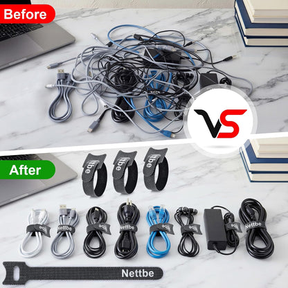 Nettbe 60 PCS 6 Inches Reusable Cable Ties, Adjustable Cord Straps Wire Organizer Cord Wrap and Hook Loop Cable Management