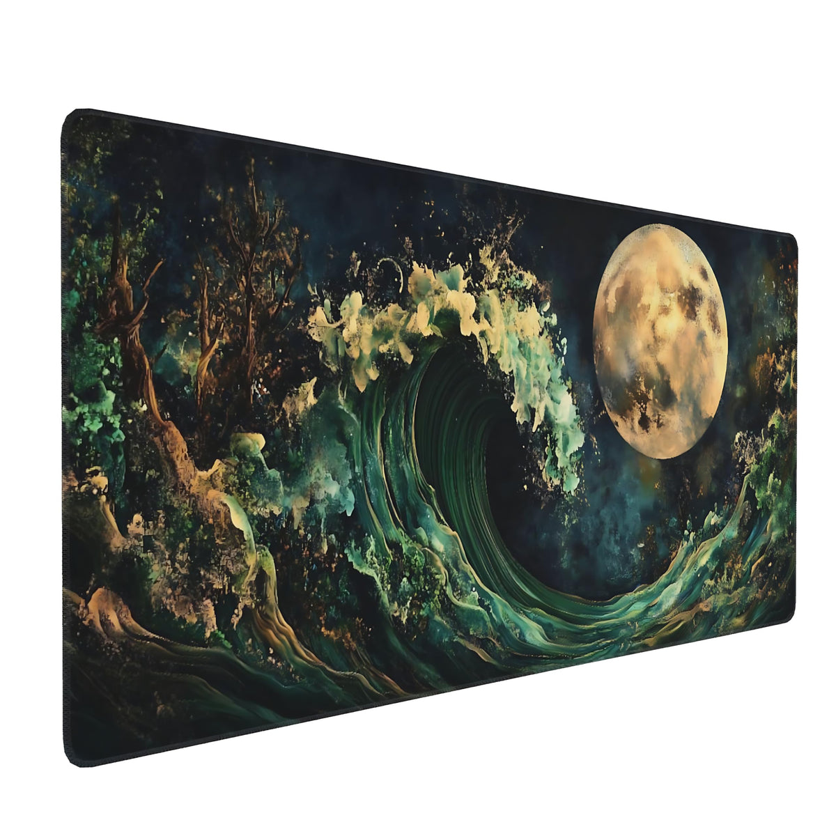 Dark Green Floral XXL Desk Mat, Extra Large Mouse Pad with Anti-Slip Base & Stitched Edges for Women, Aesthetic Desk Pad for Home Office Computer, Keyboard Mat Office Supplies Decor