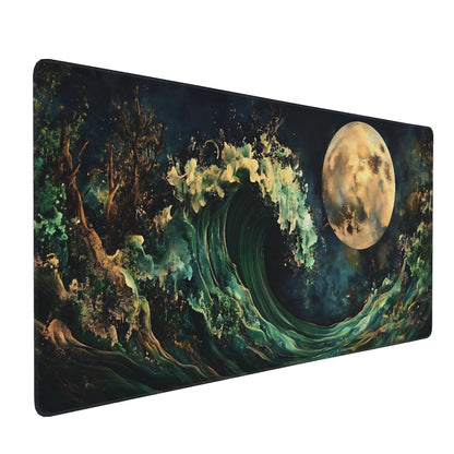 Dark Green Floral XXL Desk Mat, Extra Large Mouse Pad with Anti-Slip Base & Stitched Edges for Women, Aesthetic Desk Pad for Home Office Computer, Keyboard Mat Office Supplies Decor