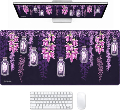 Large Desk Mat Purple Floral Mouse Pad Extended Keyboard Mat 35.4 x 15.7
