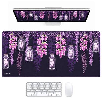 Large Desk Mat Purple Floral Mouse Pad Extended Keyboard Mat 35.4 x 15.7