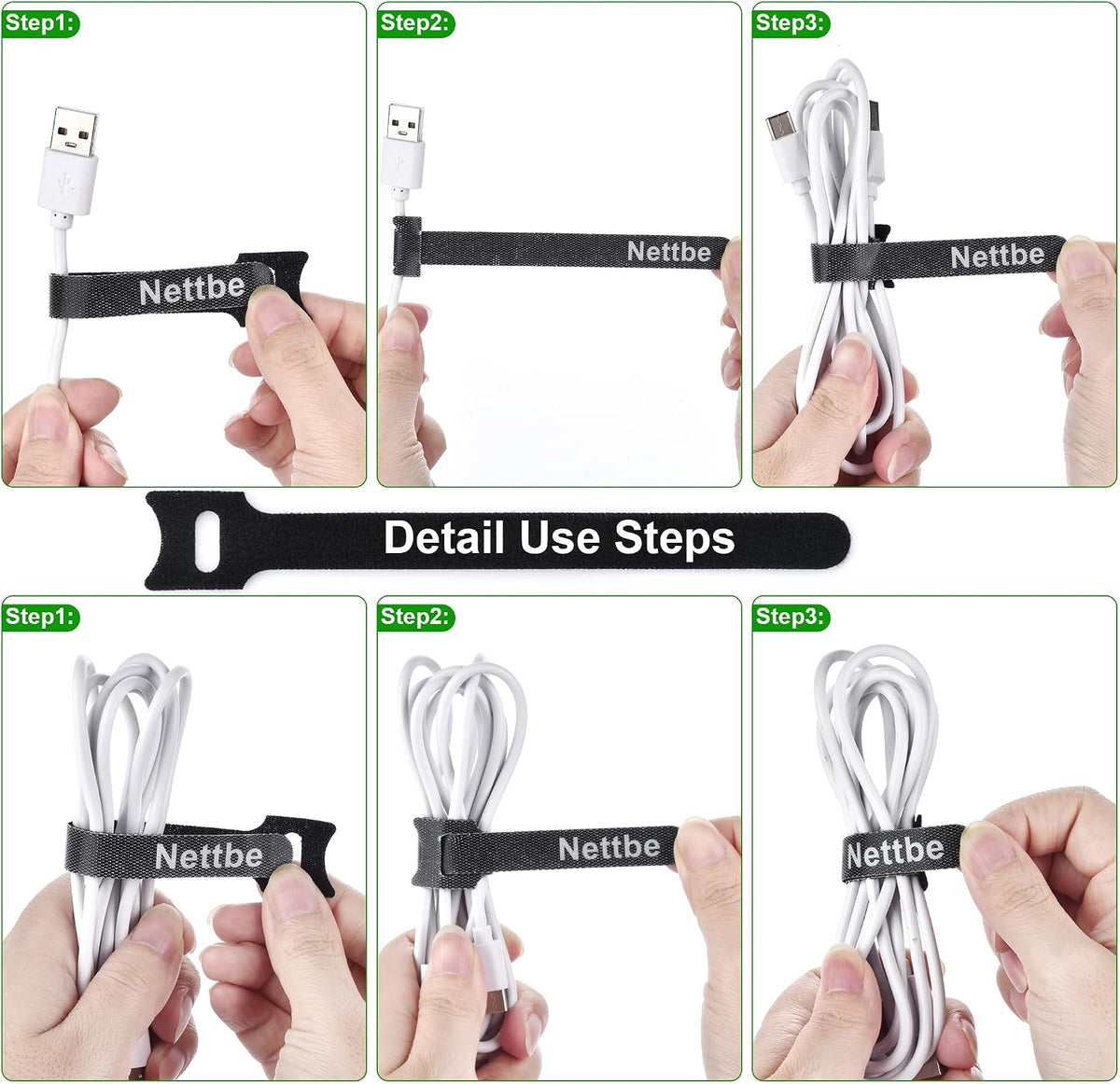 Nettbe 60 PCS 6 Inches Reusable Cable Ties, Adjustable Cord Straps Wire Organizer Cord Wrap and Hook Loop Cable Management