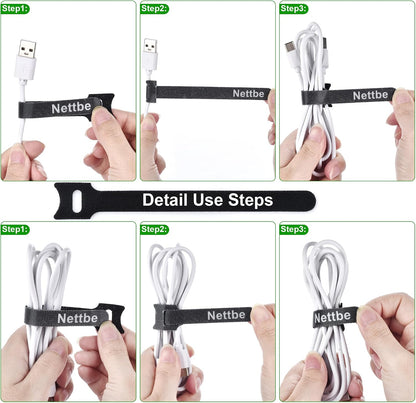 Nettbe 60 PCS 6 Inches Reusable Cable Ties, Adjustable Cord Straps Wire Organizer Cord Wrap and Hook Loop Cable Management