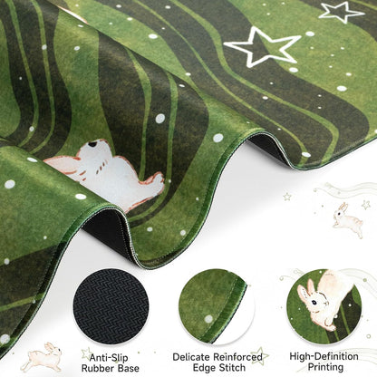 HAOCOO Cute Desk Mat Green, Celestial Rabbit Keyboard Pad 35.4"x15.7"