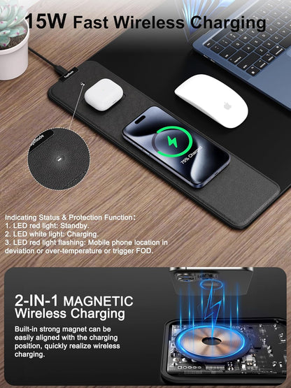 TopMade Wireless Charging Mouse Pad, 31.5"x15.75" XXL Extra Large Gaming Mousepads Waterproof Desk Pad with Ultra-Smooth Surface, Non-Slip Base, Classic Black Computer Desk Mat for MacBook, PC, Laptop